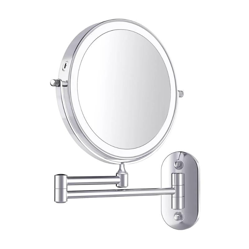 Rechargeable LED Magnifying Makeup Mirror in Chrome Silver Finish for Bathroom Use