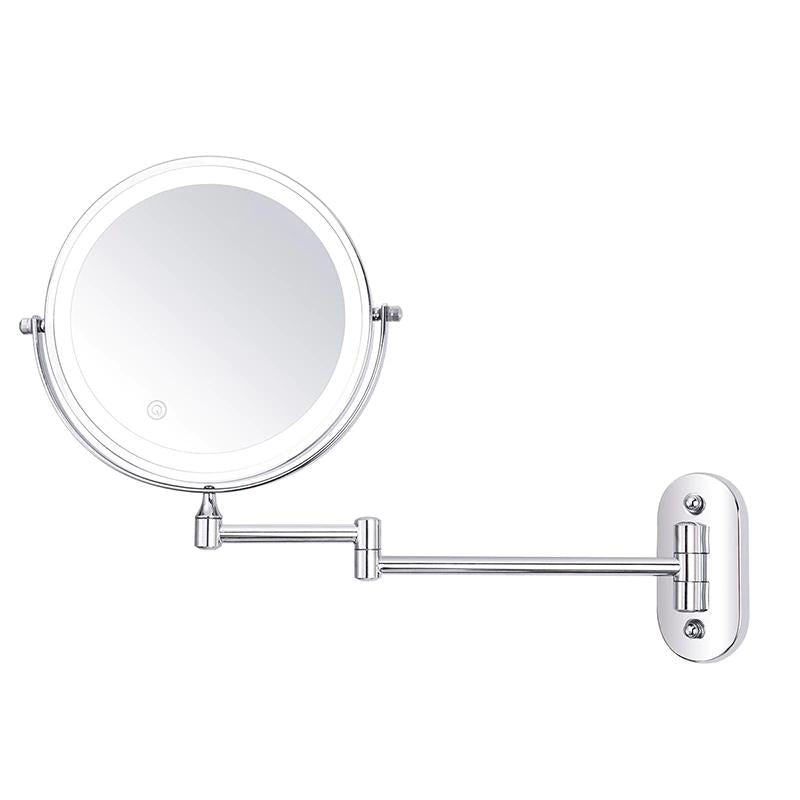 Rechargeable LED Magnifying Makeup Mirror in Chrome Silver Finish for Bathroom Use