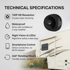 Wireless Waterproof Reverse Camera | 360° Rotatable Mount, Motion Detection & Ideal for Motorhomes, Trucks, and Trailers