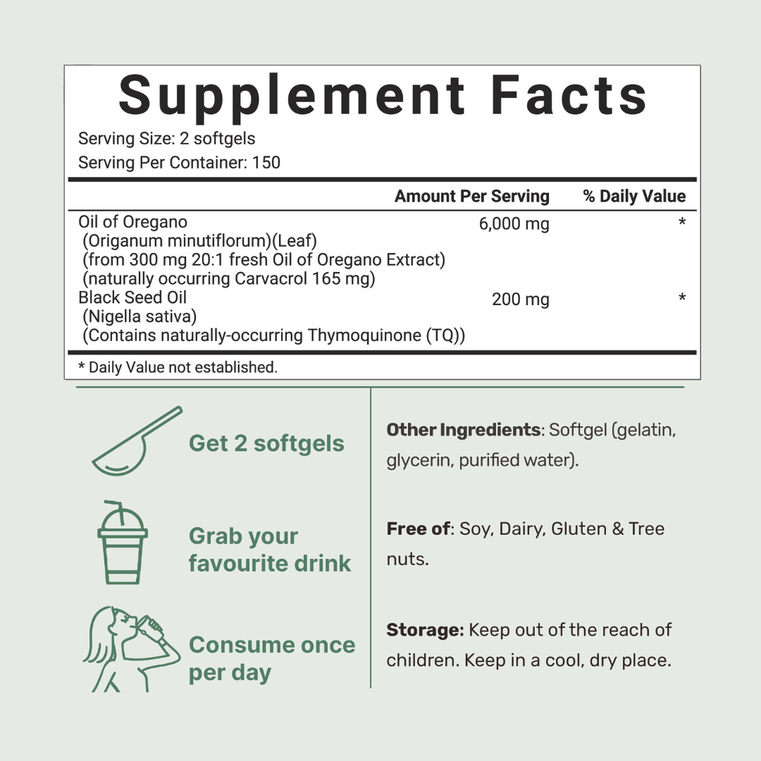 High-Strength Oregano Oil Softgels | 6000mg Immune Support & Respiratory Health for Overall Wellness