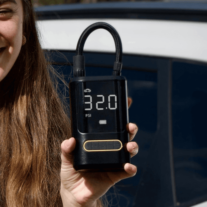 Portable Tyre Inflator with Built-in Power Bank | 150 PSI, LED Light & 4 Nozzles for Cars, Bikes & Sports Equipment