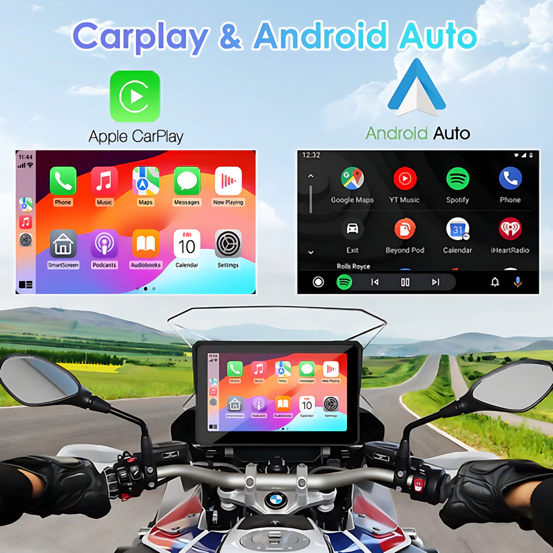 Motorcycle CarPlay Touchscreen Device | Wireless, Waterproof 7-Inch HD Screen for Navigation & Multimedia Access