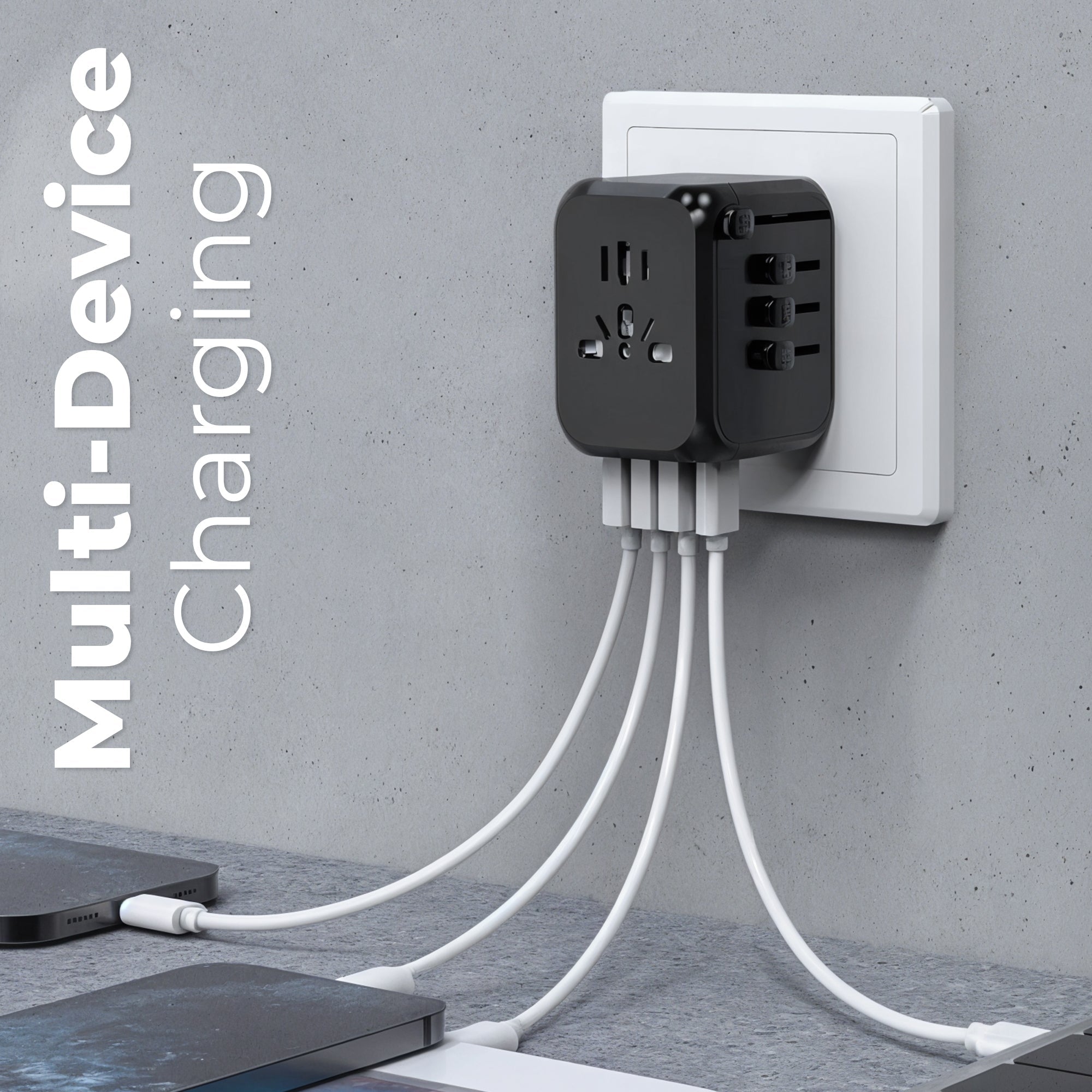 Universal Travel Power Adapter | Compact, Multi-Plug Design with 4 USB Ports for Global Charging Needs