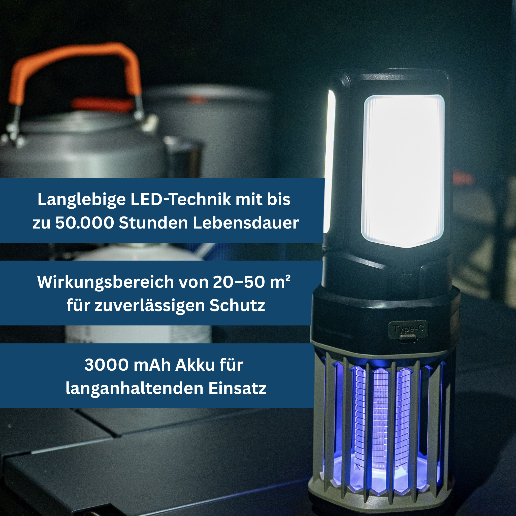 Rechargeable Anti-Mosquito Lantern with LED Light for Camping, Hiking, Fishing & Outdoor Pest Control