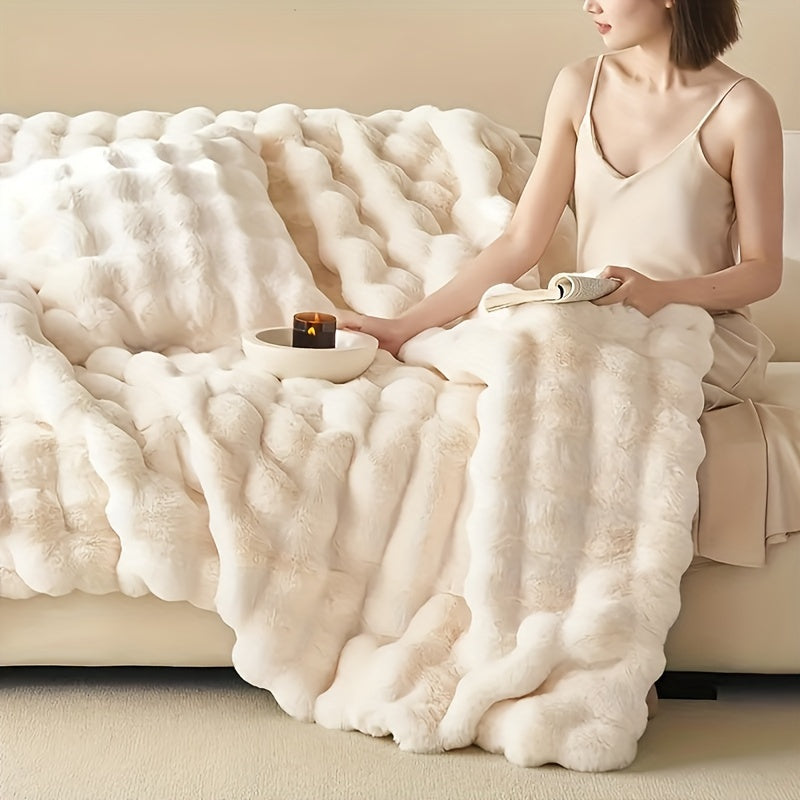 Faux Rabbit Fur Blanket - Thick & Warm Soft Cuddly Throw for Home, Living Room & Bedroom Decor