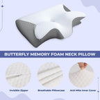Memory Foam Neck Butterfly Shape Pillow | Ergonomic Design with Armrests for Side & Back Sleepers