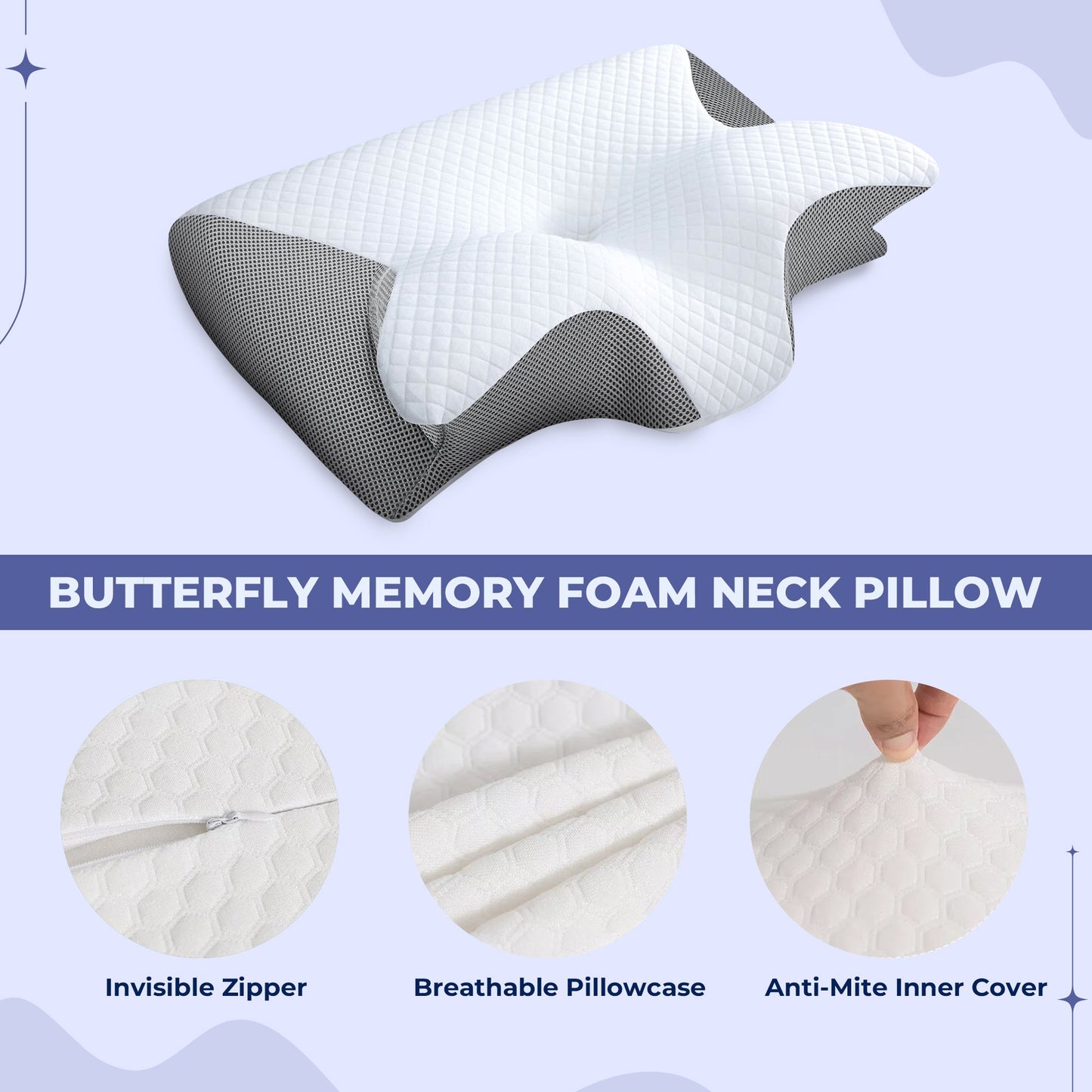 Memory Foam Neck Butterfly Shape Pillow | Ergonomic Design with Armrests for Side & Back Sleepers