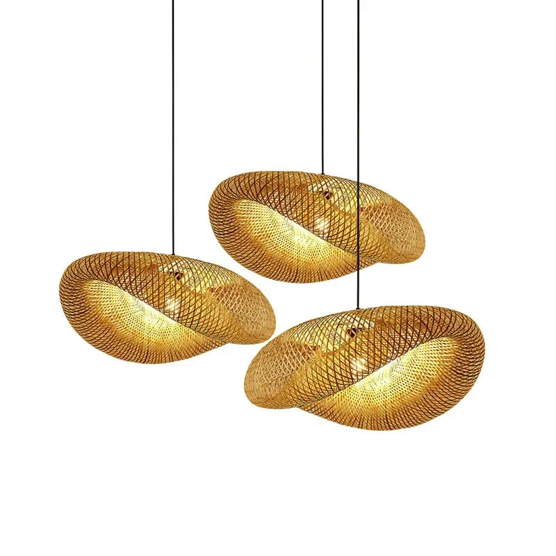 Handwoven Bamboo Pendant Light Fixture - Eco-Friendly Lighting for Living Room & Dining Areas