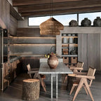 Rattan Pendant Light Fixture - Bohemian Style Hanging Lamp for Living Room, Dining Room & Kitchen Decor