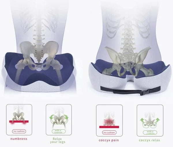 Adjustable Memory Foam Seat Cushion | Ergonomic Design for Tailbone Relief and Lower Back Support