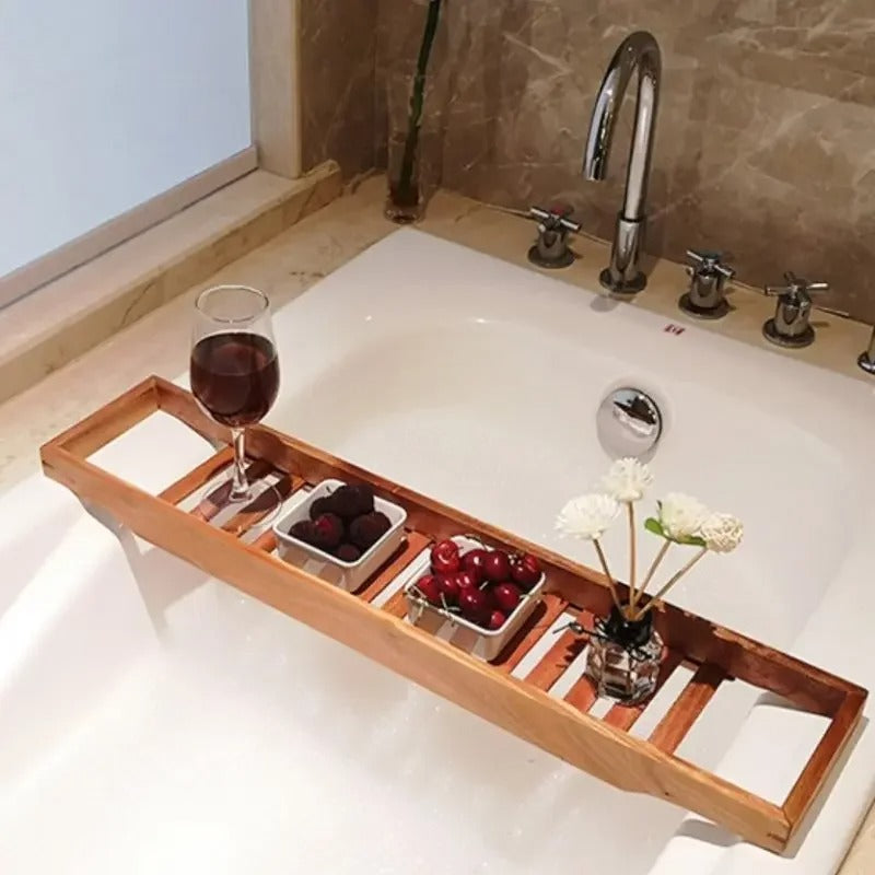 Bamboo Bathtub Tray with Adjustable Sides for Relaxing Spa Experience and Bath Accessories Storage