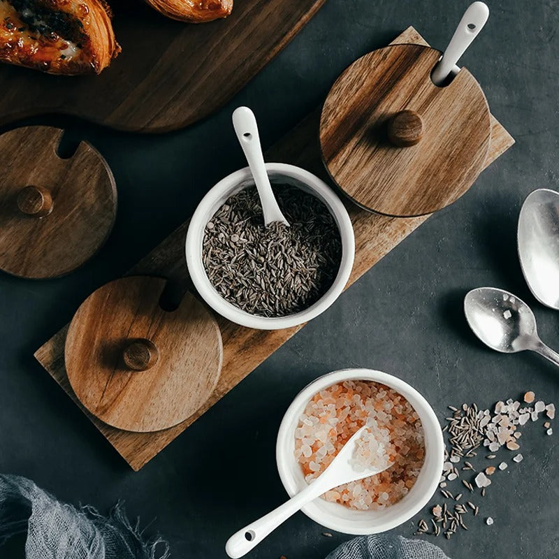 Provence Ceramic Spice Jar Set with Lids - Kitchen Storage Containers for Seasoning & Herbs