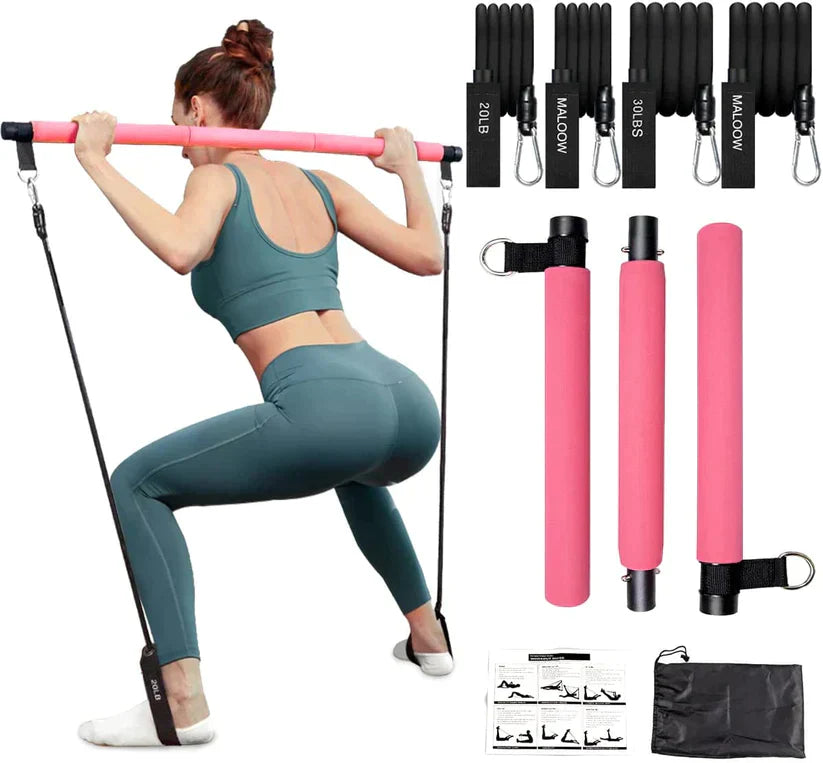 Complete Pilates Bar Set | Adjustable Resistance Bands & Portable Design for Home Workouts