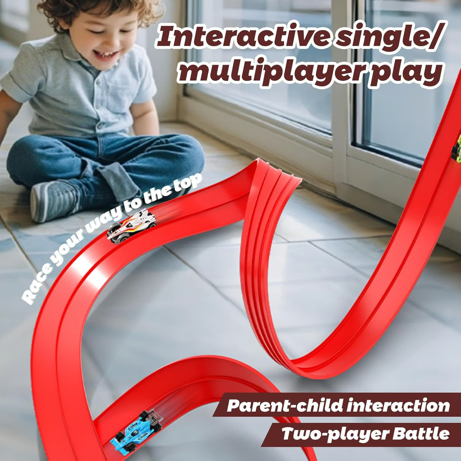 FlexiRacer Track Set | Flexible Snap-Together Design with 4 Diecast Cars for Endless Indoor Racing Fun