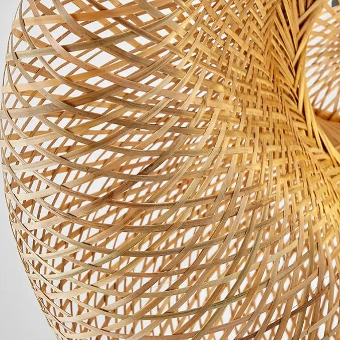 Handwoven Bamboo Pendant Light Fixture - Eco-Friendly Lighting for Living Room & Dining Areas