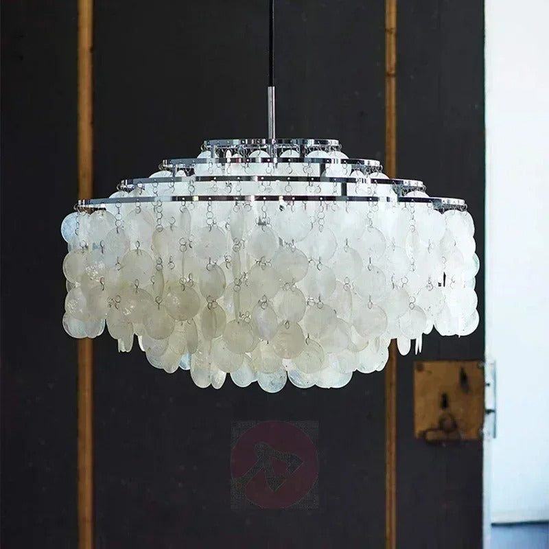 Seashell Pendant Chandelier Light Fixture - Coastal Decor for Living Room & Dining Room
