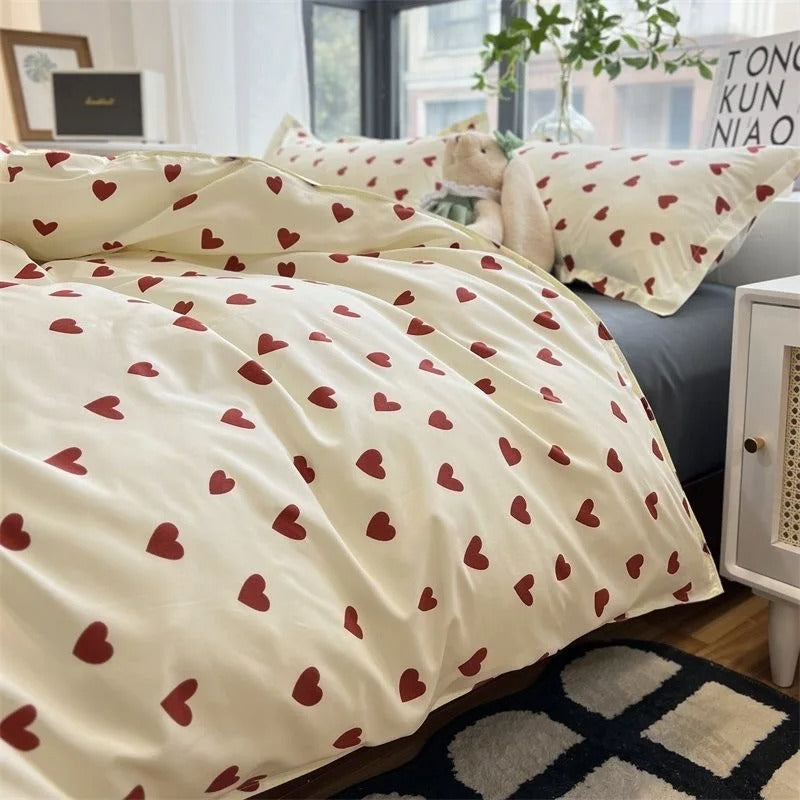 Love Heart Bedding Set - Soft Microfiber Comforter & Sheet Set for Kids' Bedrooms & Romantic Decor