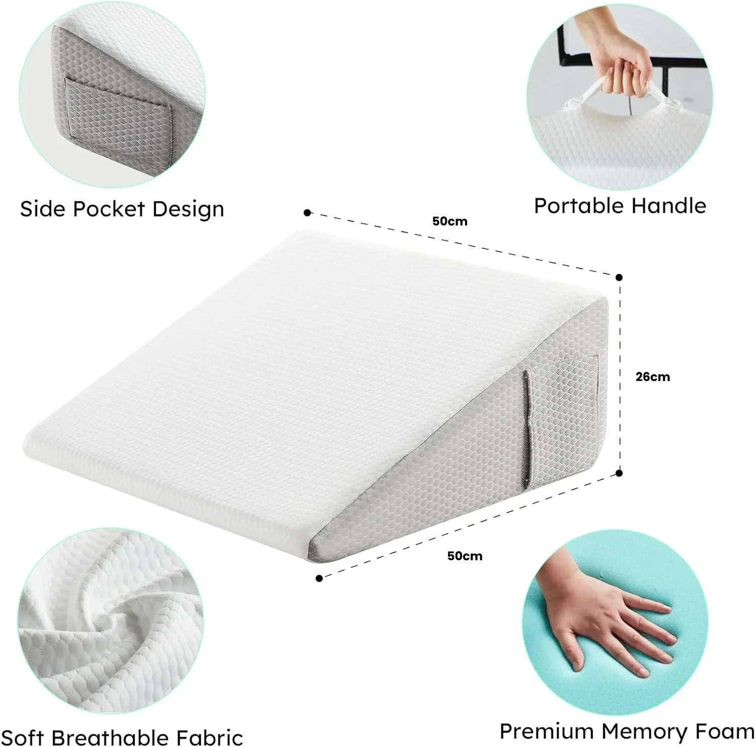 Inclined Wedge Support Pillow | Cooling Gel Memory Foam, Removable Cover & Ideal for Back Pain Relief and Acid Reflux Management
