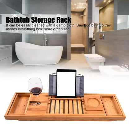 Wooden Bath Shelf and Bamboo Bath Tray Combo: Versatile Bath Caddie and Rack for Extra Tub Comfort