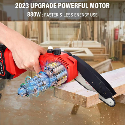 Cordless 6-inch Rechargeable Chainsaw | Lightweight, Hand-Held Design for Tree Trimming & Wood Cutting Tasks