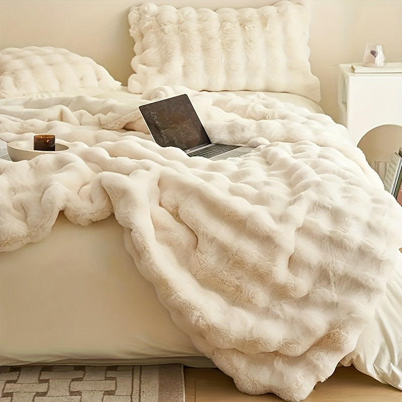 Faux Rabbit Fur Blanket - Thick & Warm Soft Cuddly Throw for Home, Living Room & Bedroom Decor