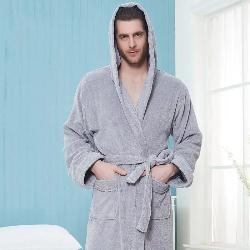 Cotton Towel Bath Gown with Adjustable Belt – Comfortable Long Housecoat Robe
