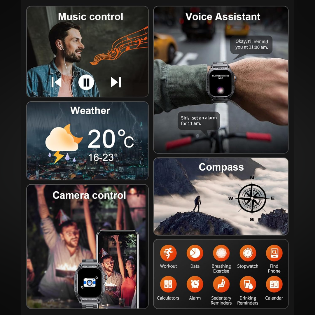 Durable Smartwatch | Military-Grade Waterproof, Fitness Tracking & Bluetooth Calling for Extreme Adventures