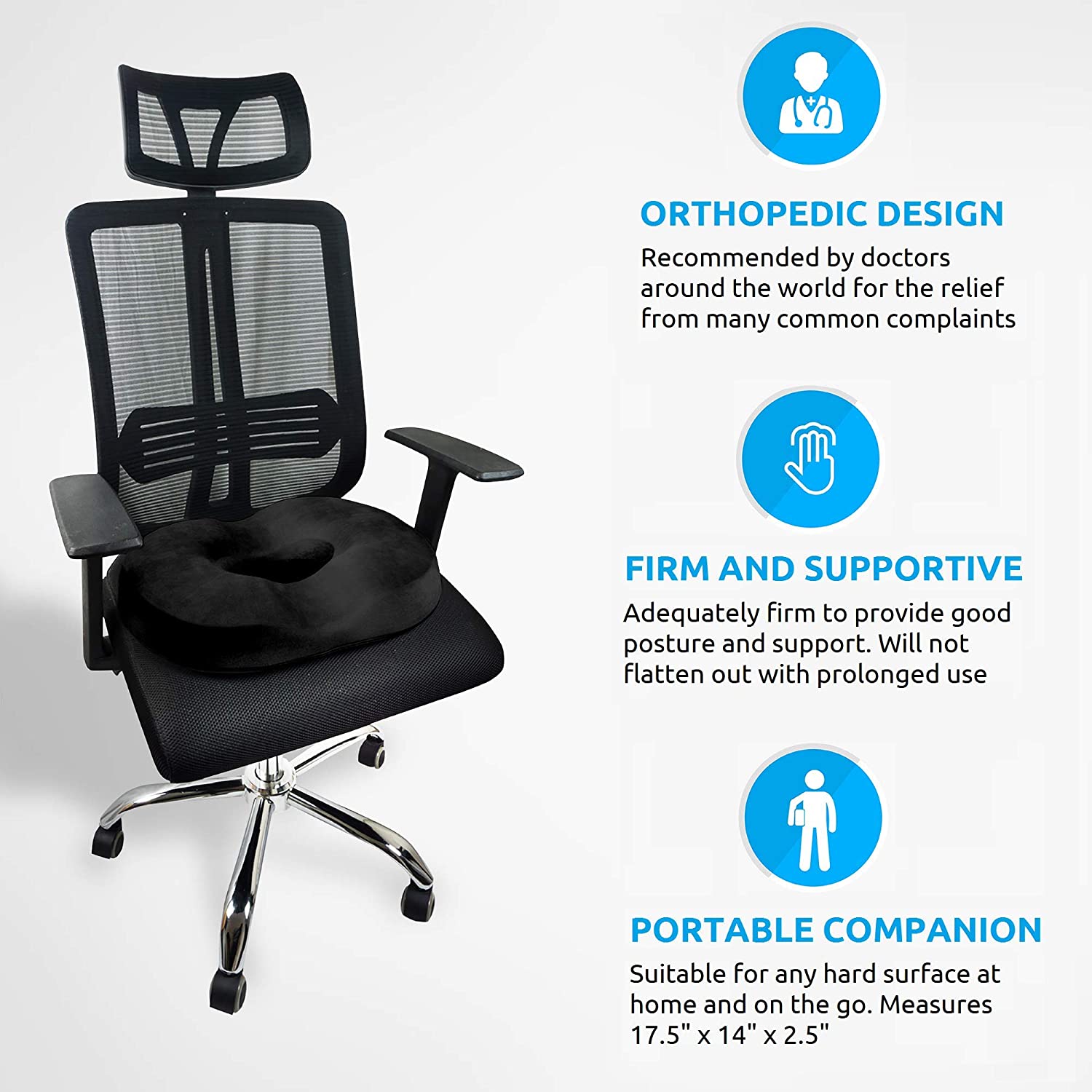 Donut Pillow for Tailbone Pain Relief | Memory Foam Cushion for Hemorrhoids, Coccyx Issues & Improved Posture at Home, Office, or Car