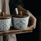 Provence Ceramic Spice Jar Set with Lids - Kitchen Storage Containers for Seasoning & Herbs