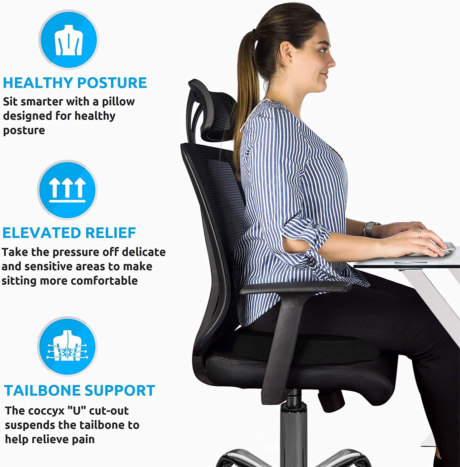 Donut Pillow for Tailbone Pain Relief | Memory Foam Cushion for Hemorrhoids, Coccyx Issues & Improved Posture at Home, Office, or Car