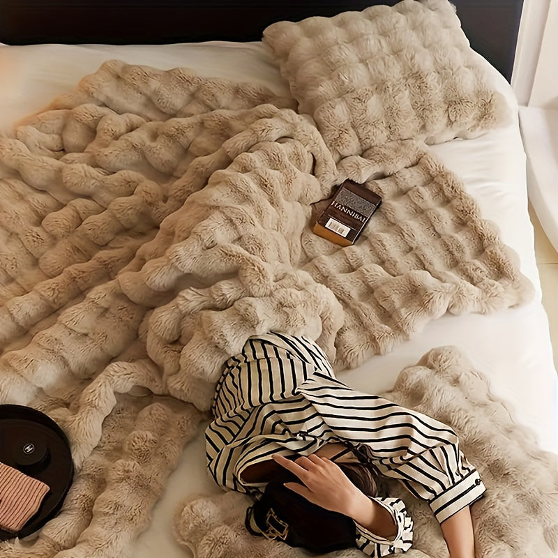 Faux Rabbit Fur Blanket - Thick & Warm Soft Cuddly Throw for Home, Living Room & Bedroom Decor