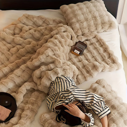 Faux Rabbit Fur Blanket - Thick & Warm Soft Cuddly Throw for Home, Living Room & Bedroom Decor