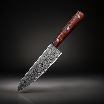 Pro Chef Santoku Knife – VG10 Damascus Steel Blade with Ergonomic Pakka Wood Handle for Precision Cutting