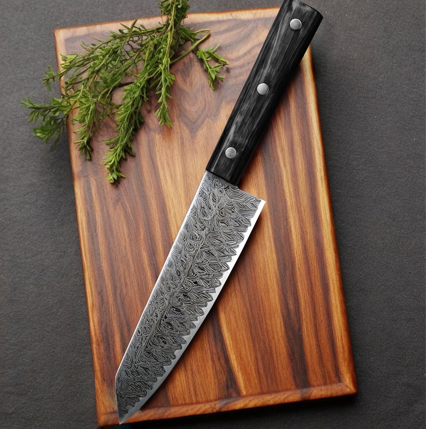 Pro Chef Santoku Knife – VG10 Damascus Steel Blade with Ergonomic Pakka Wood Handle for Precision Cutting