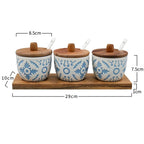 Provence Ceramic Spice Jar Set with Lids - Kitchen Storage Containers for Seasoning & Herbs