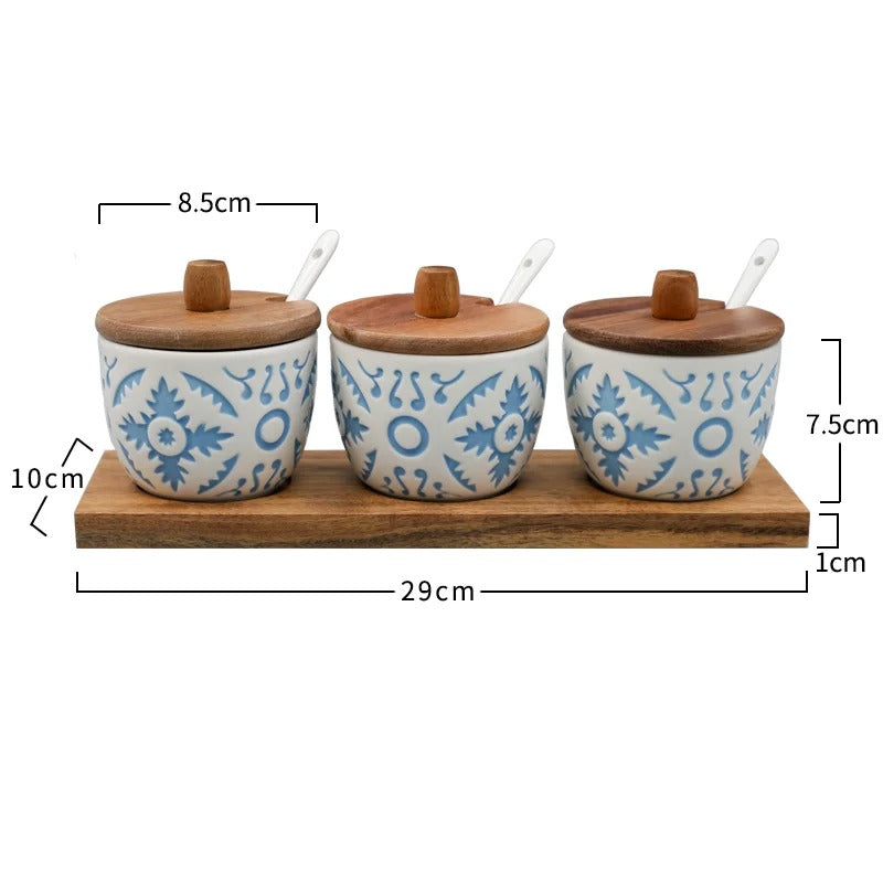 Provence Ceramic Spice Jar Set with Lids - Kitchen Storage Containers for Seasoning & Herbs