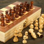Wooden Folding Chess Set with Magnetic Pieces - Portable Travel Game for Kids & Adults