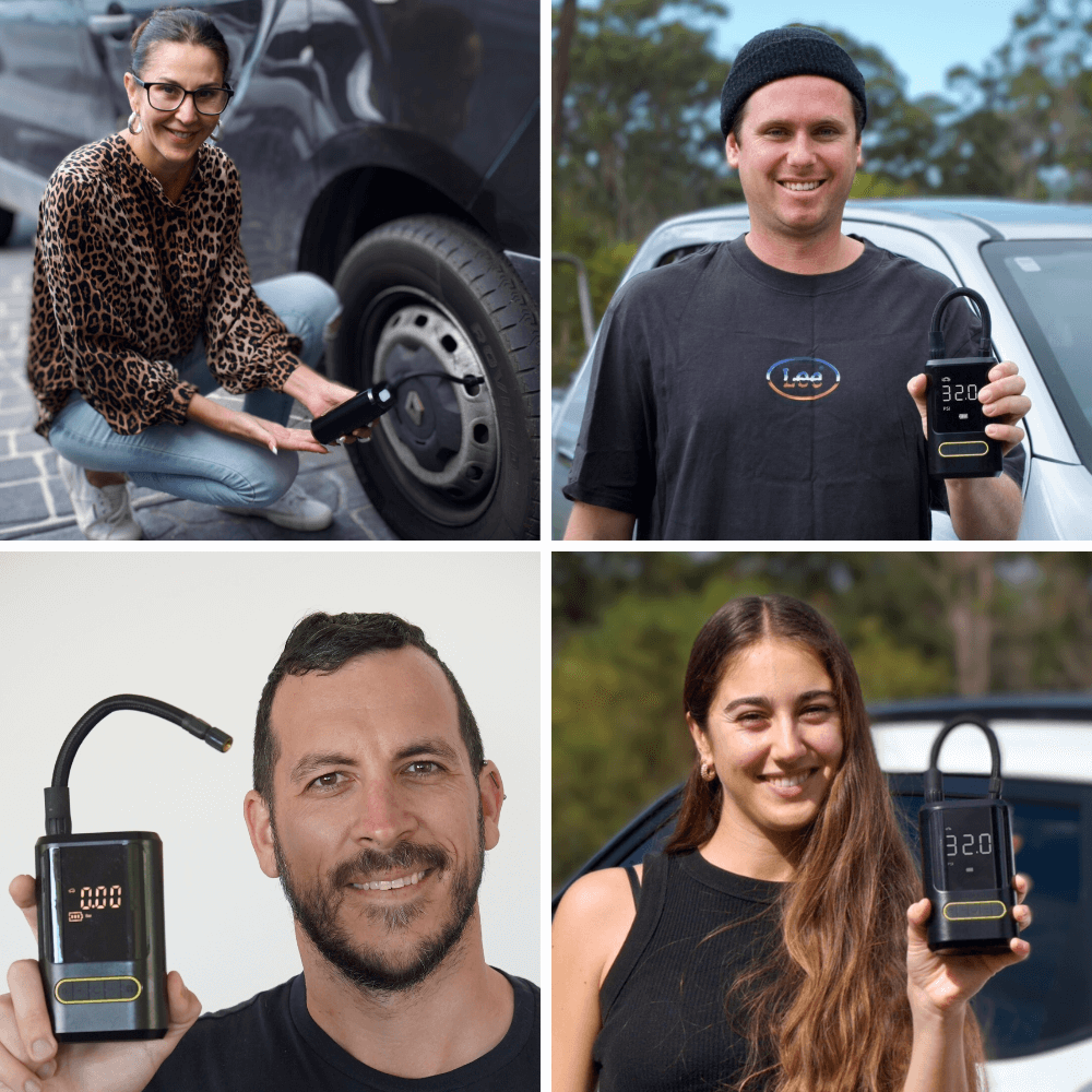 Portable Tyre Inflator with Built-in Power Bank | 150 PSI, LED Light & 4 Nozzles for Cars, Bikes & Sports Equipment