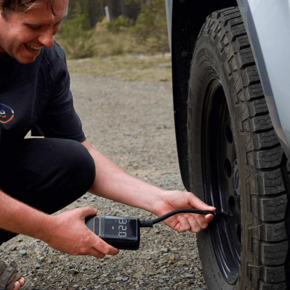 Portable Tyre Inflator with Built-in Power Bank | 150 PSI, LED Light & 4 Nozzles for Cars, Bikes & Sports Equipment