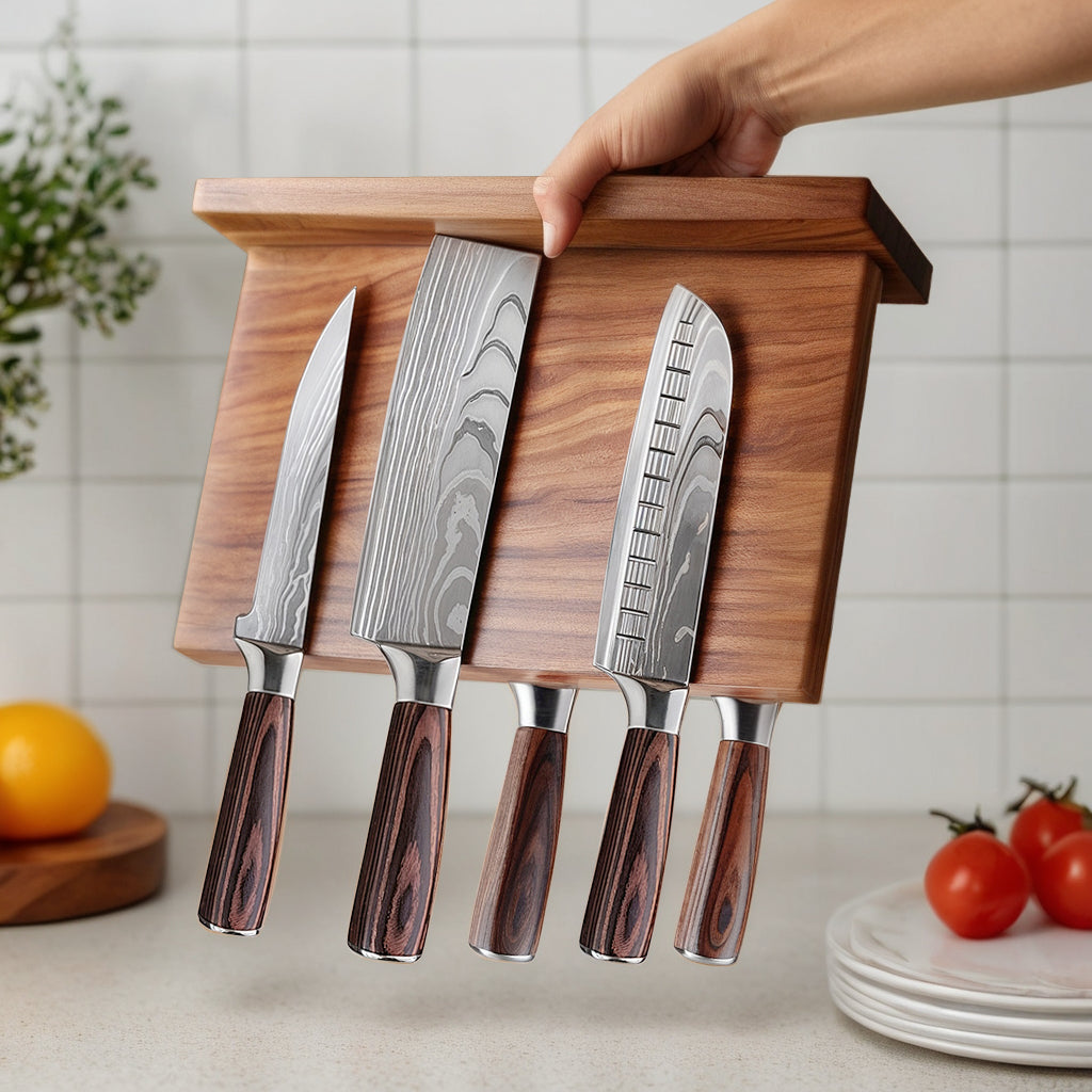 Ash Wood Magnetic Knife Holder Stand | Elegant Design with Hidden Magnets for Kitchen Organization and Display