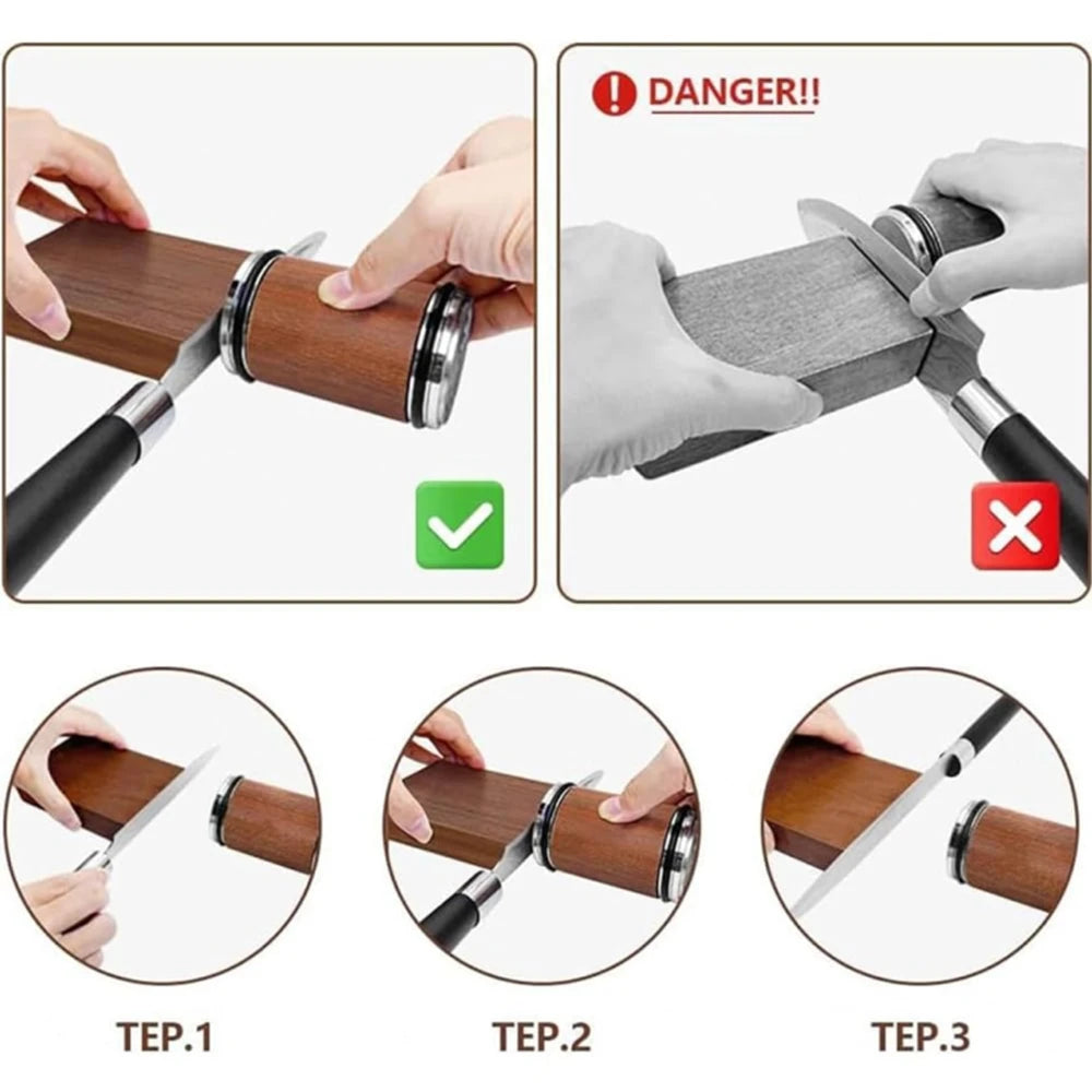 Roller knife sharpener, easy knife sharpening, roller knife sharpening system for kitchen knives, offers 15-20 degree sharpening