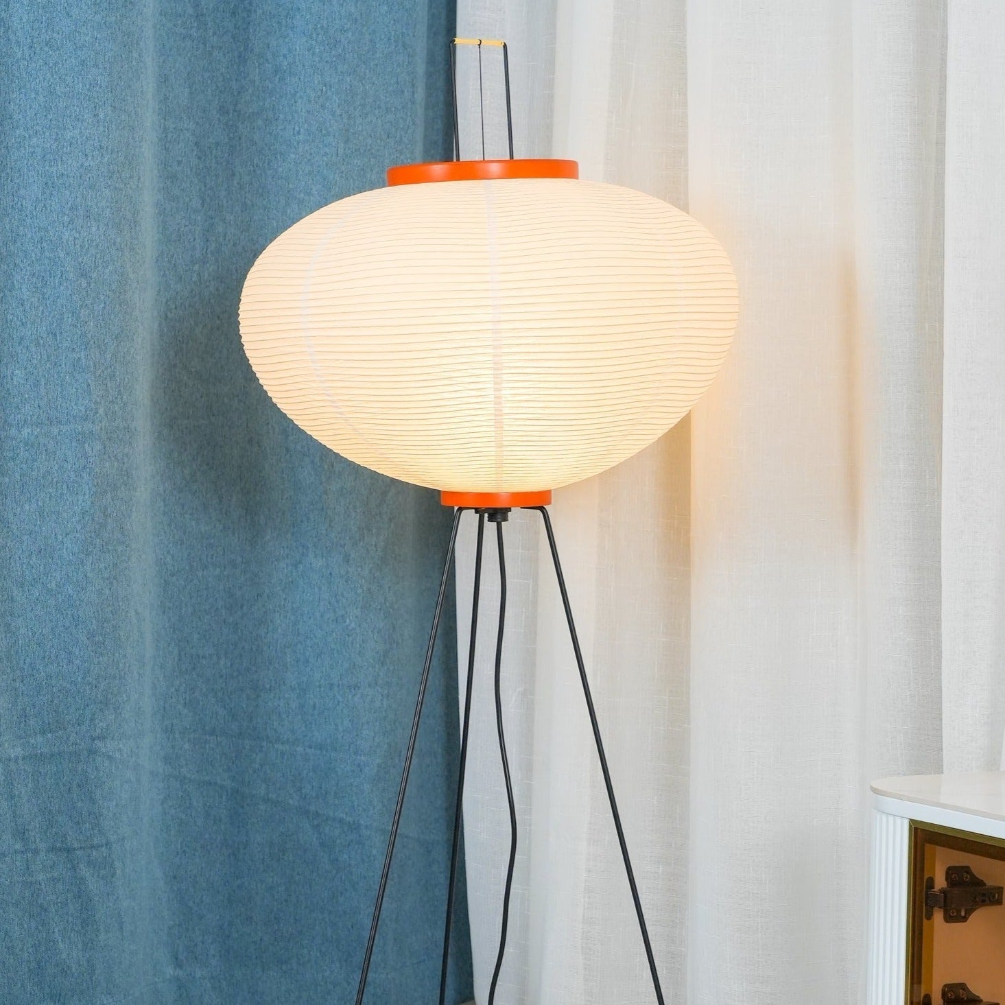 LED Rice Paper Floor Lamp - Adjustable Height, Soft Ambient Light for Living Room & Bedroom Decor