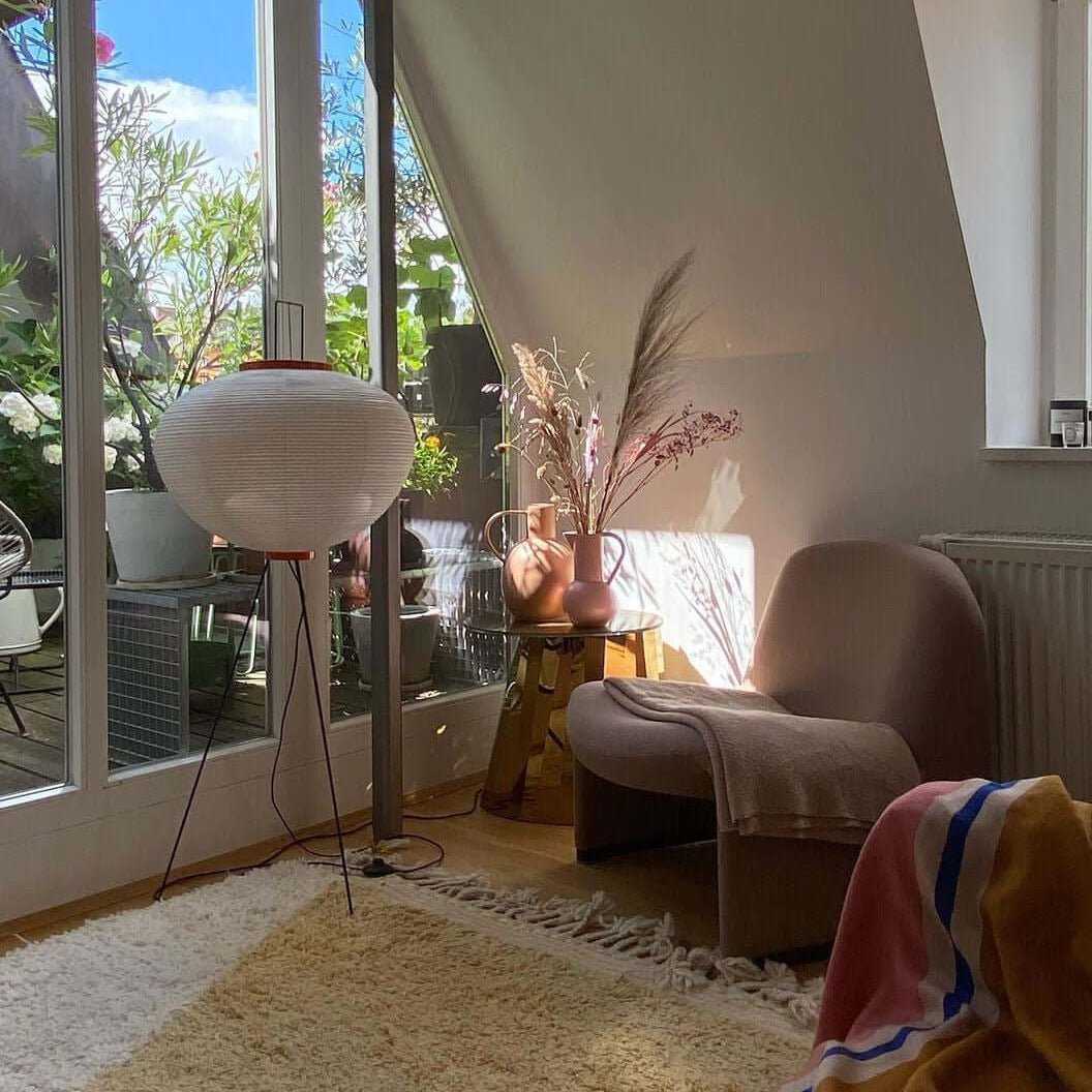 LED Rice Paper Floor Lamp - Adjustable Height, Soft Ambient Light for Living Room & Bedroom Decor