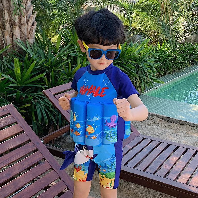 Kids Buoyancy Floating Swimsuit | Cartoon Print, Rash Guard Protection & Ideal for Swimming Lessons and Water Play