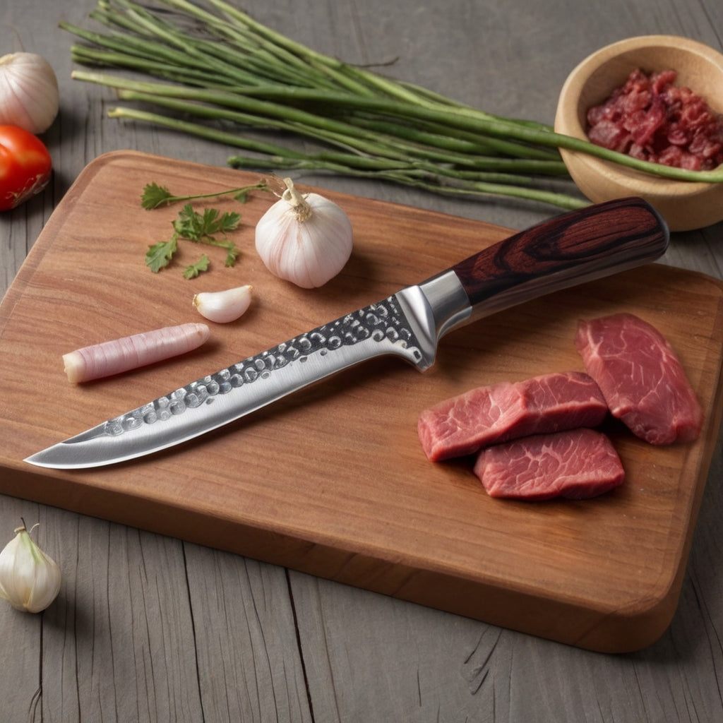 Hand-Forged Damascus Boning Knife – VG10 Carbon Steel Fillet Blade with Pakka Wood Handle for Meat, Fish & Poultry