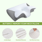Butterfly Memory Foam Neck Pillow | Ergonomic Design with Armrests for Side & Back Sleepers, Ideal for Improved Sleep Quality