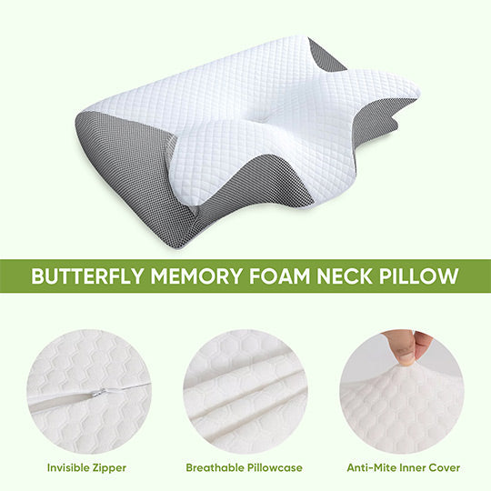 Butterfly Memory Foam Neck Pillow | Ergonomic Design with Armrests for Side & Back Sleepers, Ideal for Improved Sleep Quality