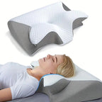Butterfly Memory Foam Neck Pillow | Ergonomic Design with Armrests for Side & Back Sleepers, Ideal for Improved Sleep Quality
