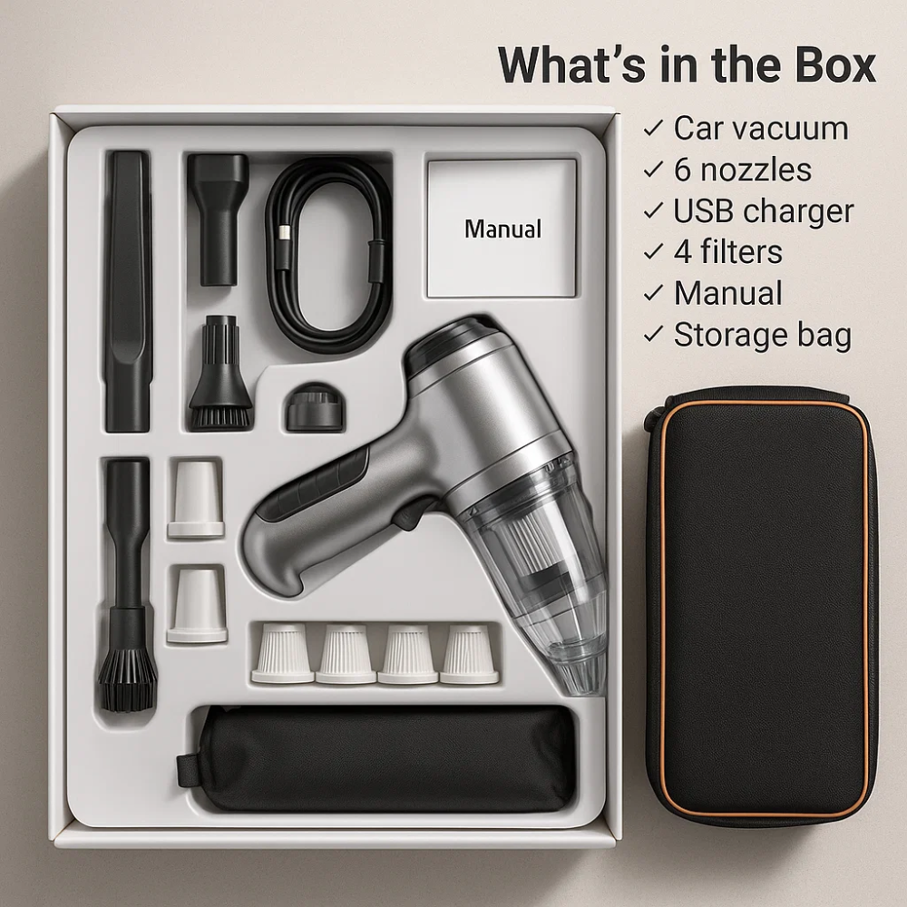 Handheld Car Vacuum Cleaner | Powerful Suction, Slim Design & Ideal for Quick Cleanups in Tight Spaces