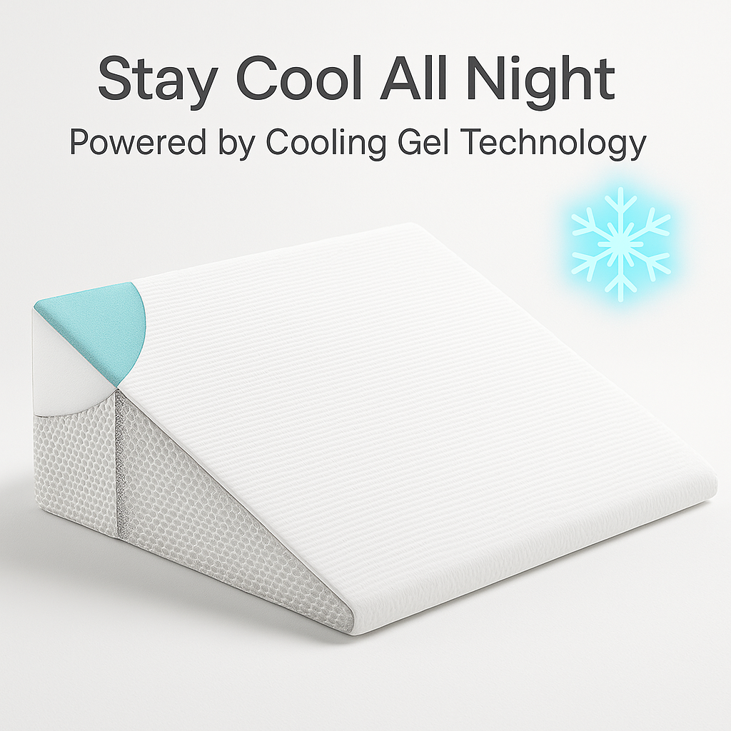 Inclined Wedge Support Pillow | Cooling Gel Memory Foam, Removable Cover & Ideal for Back Pain Relief and Acid Reflux Management